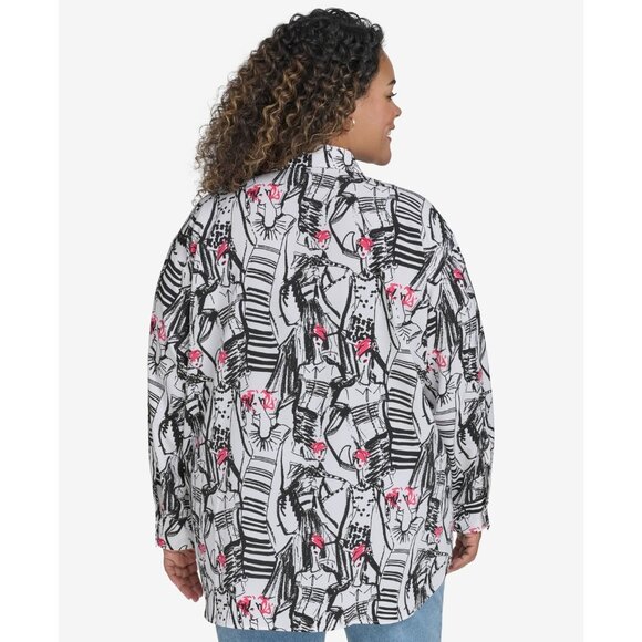 KARL LAGERFELD Plus Size 2X Printed Collared Button Shirt White SALE $99 - Picture 5 of 6